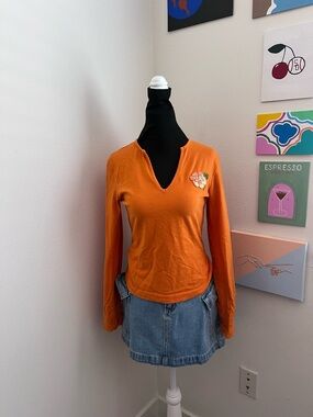 Orange Sequin Flower Long Sleeve Top (M)